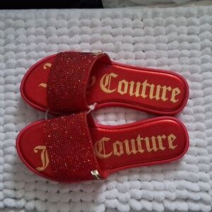 Juicy Couture Yummy Beaded Slip On Slides Sandals Ruby Red